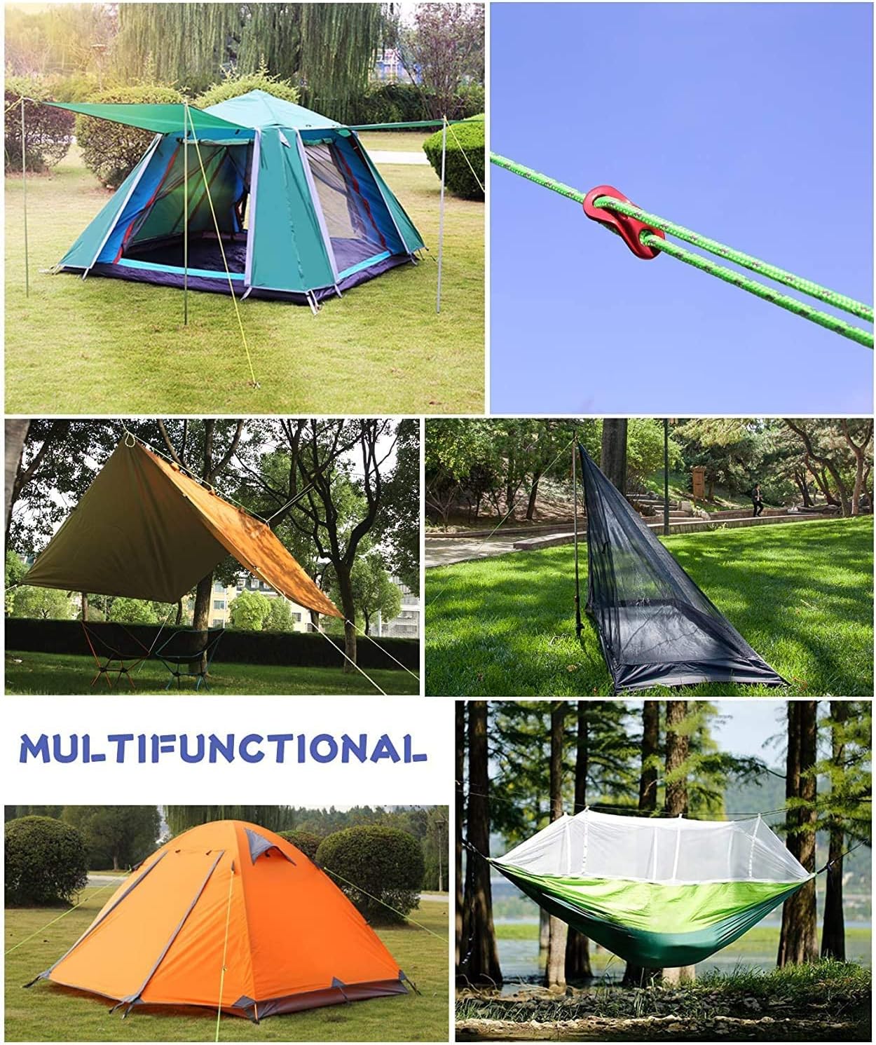 6 Pack 4m Reflective Camping Guy Lines with Aluminum Adjuster for Tent, Tarp & Canopy Shelter