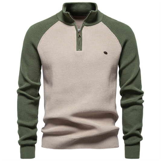 Men's Colorblock Quarter Zip Business Casual Sweater
