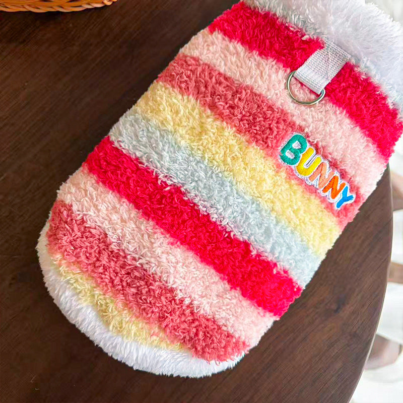 Cozy Rainbow Striped Fleece Pet Coat
