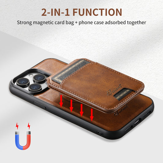 Suitable for iPhone 13/14/15/16 Series Magnetic Card Bag + Phone Case Support MagSafe Wireless Charging