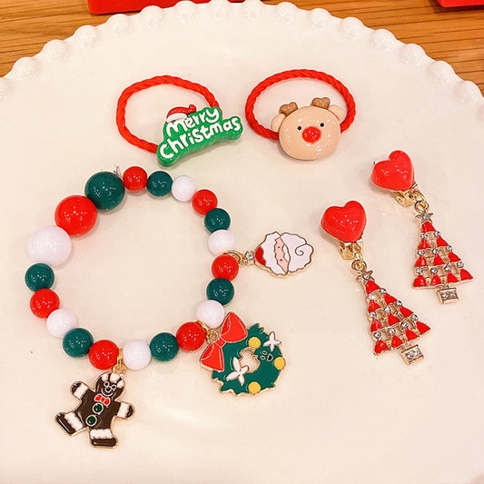 Merry Christmas Kids’ 5-Piece Boxed Accessory Gift Set – Handmade Bracelet & Festive Charms Collection