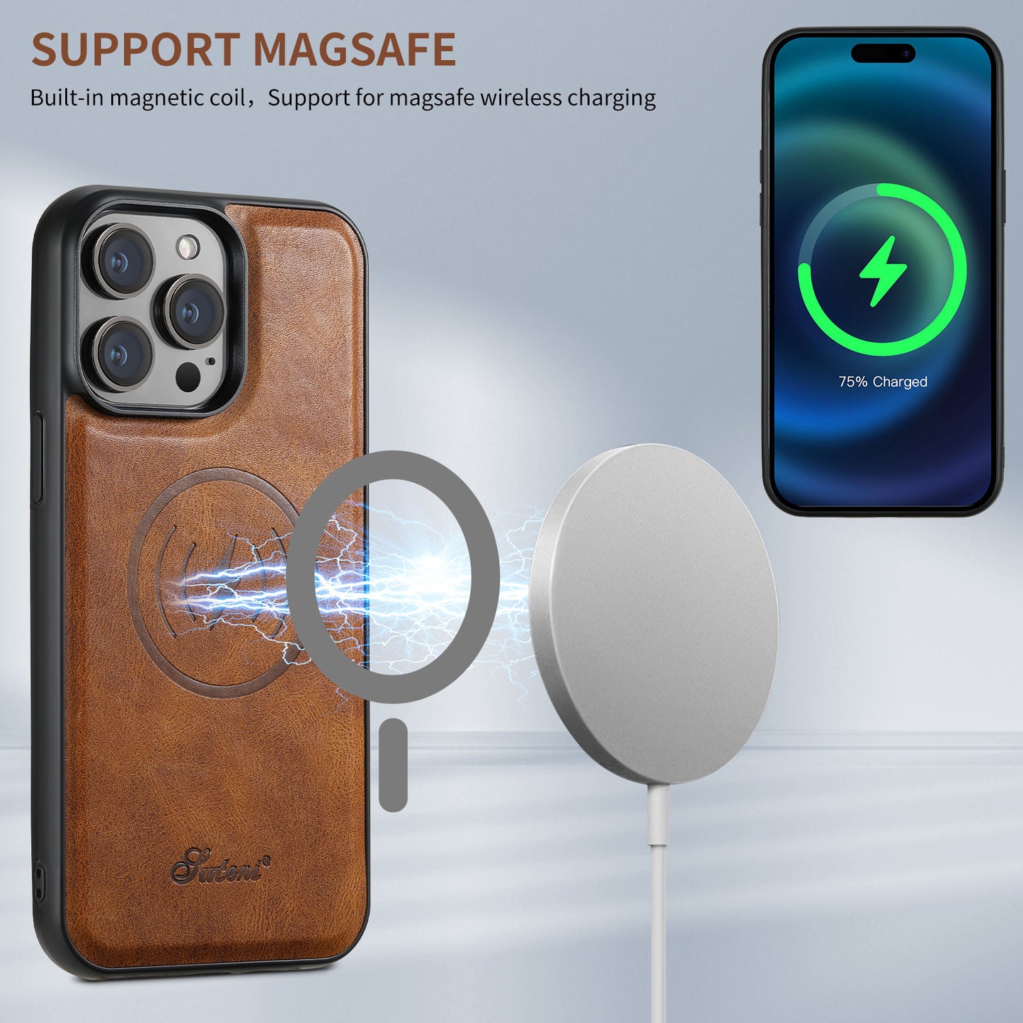 Suitable for iPhone 13/14/15/16 Series Magnetic Card Bag + Phone Case Support MagSafe Wireless Charging