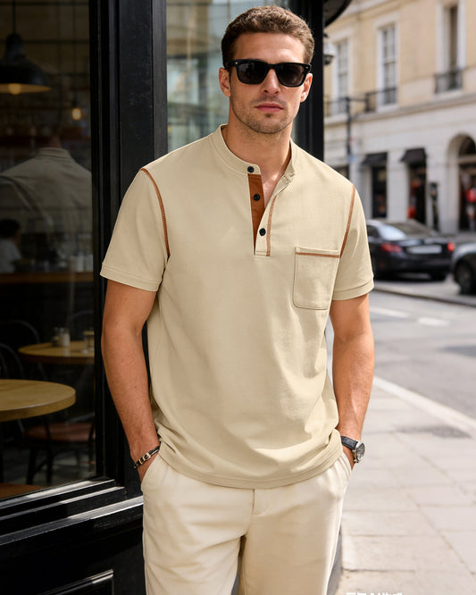 Men's Short Sleeve Henley Shirt, Quick Dry Casual Slim Fit Tee with Contrast Trim