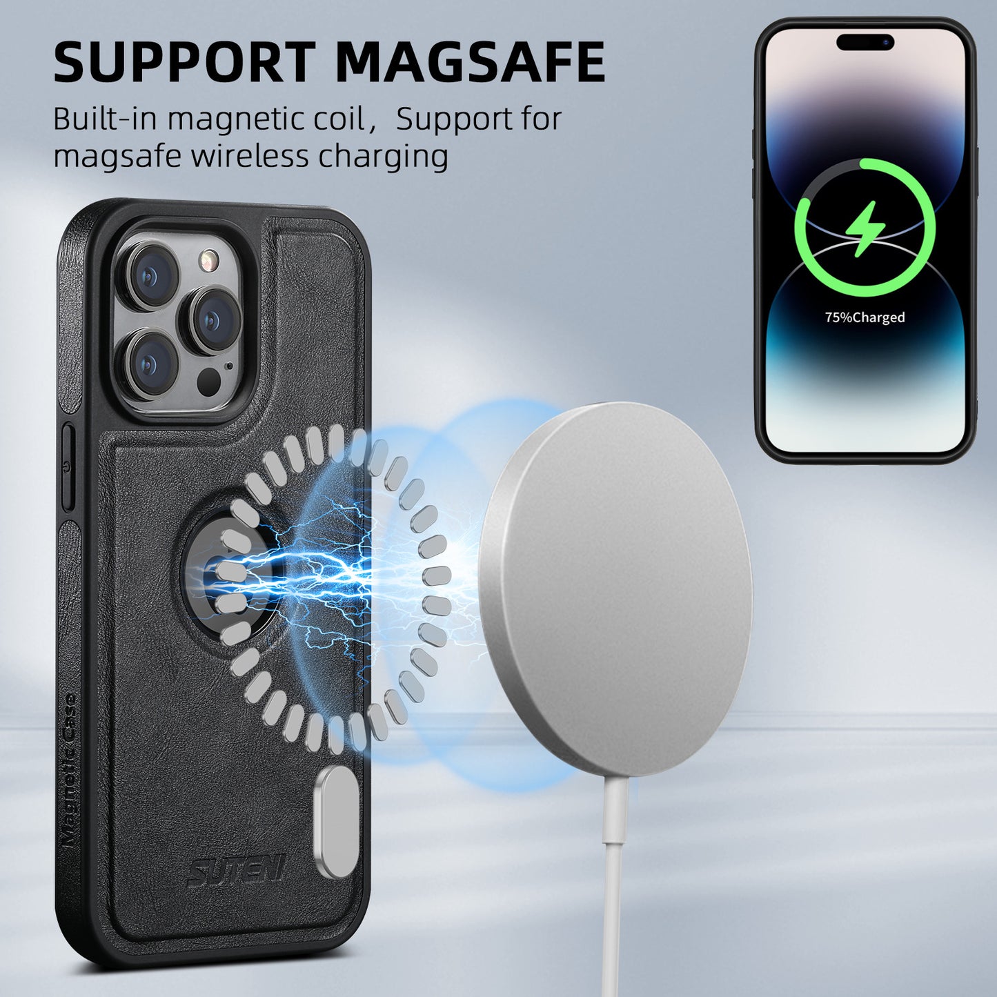 Suitable for iPhone 13/14/15/16 Series Magnetic Card Bag + Phone Case Support MagSafe Wireless Charging