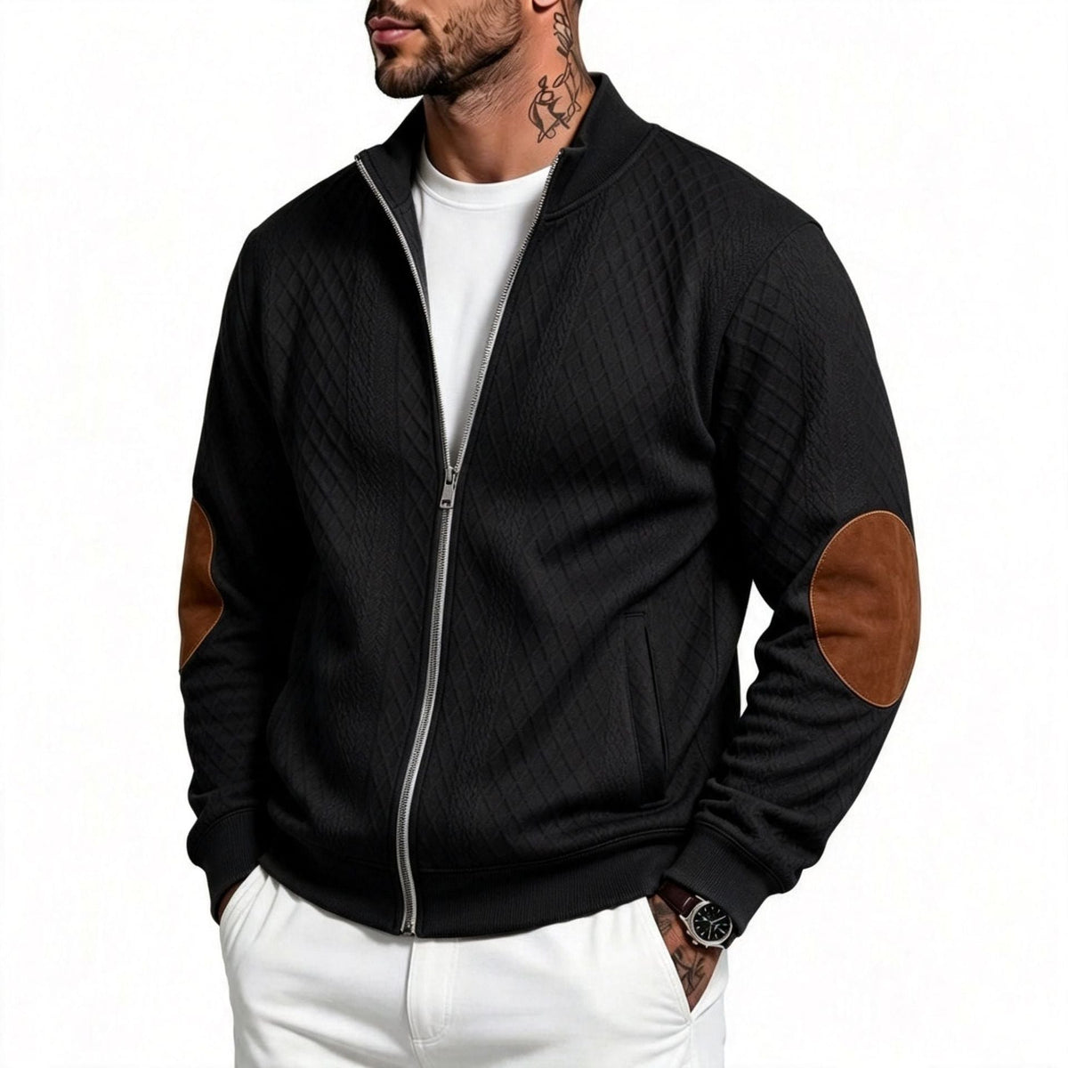 Men’s Vintage Quilted Jacquard Zip Jacket