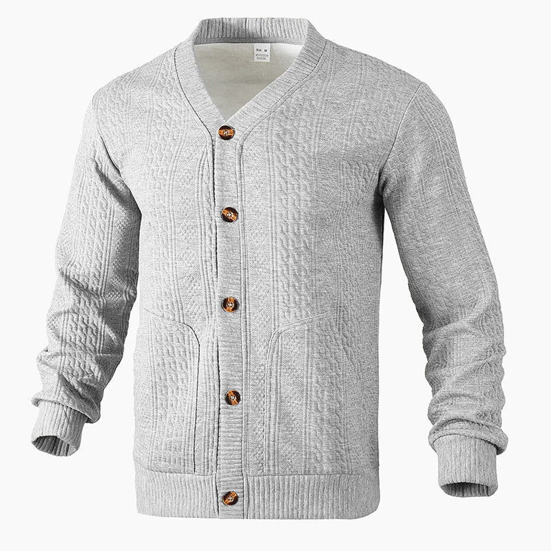 Men's Textured Jacquard V-Neck Cardigan