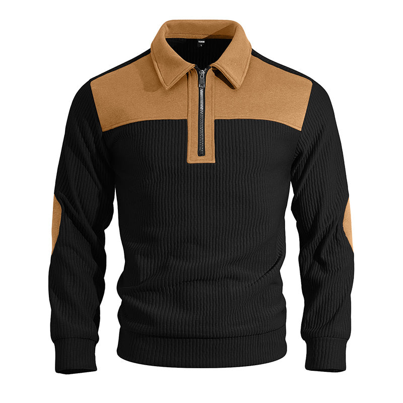 Men's Quarter-Zip Color Block Corduroy Pullover