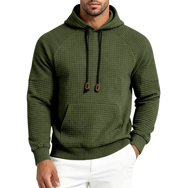 Men's Waffle Knit Pullover Hoodie with Kangaroo Pocket