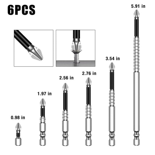 6Pcs High Magnetic Impact-Resistant Slip-Resistant Phillips Screwdriver Drill Bit Set (0.98 / 1.97 / 2.56 / 2.76 / 3.54 / 5.91 in)