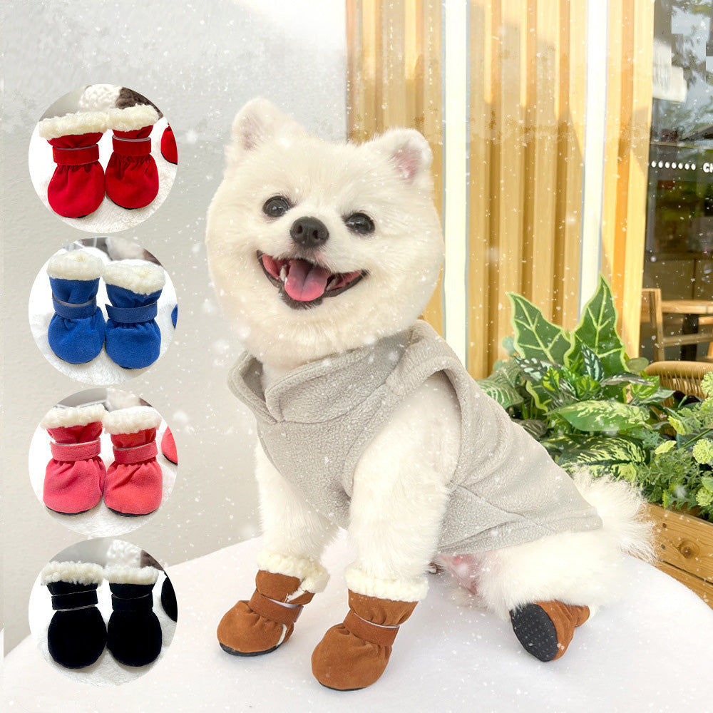 4PCS Plush Lined Dog Snow Boots-Warm, Secure & Winter-Ready Protection for Your Pet