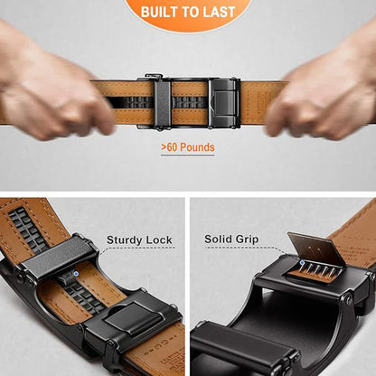 Men’s Leather Ratchet Belt with Automatic Adjustable Buckle