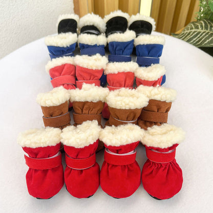 4PCS Plush Lined Dog Snow Boots-Warm, Secure & Winter-Ready Protection for Your Pet