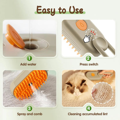 Quick & Easy Steamy Pet Hair Remover Grooming Comb