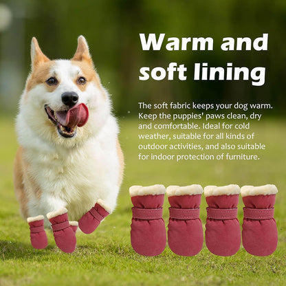 4PCS Plush Lined Dog Snow Boots-Warm, Secure & Winter-Ready Protection for Your Pet