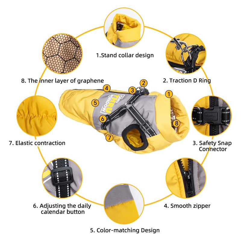 Graphene-Lined Dog Winter Vest – Waterproof, Lightweight & Adjustable Harness Design