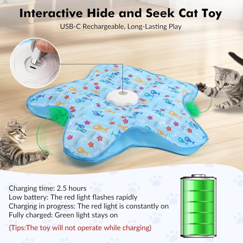 Hide and Seek Interactive Cat Toy - Motion-Activated Squeaky & Concealed Feathers