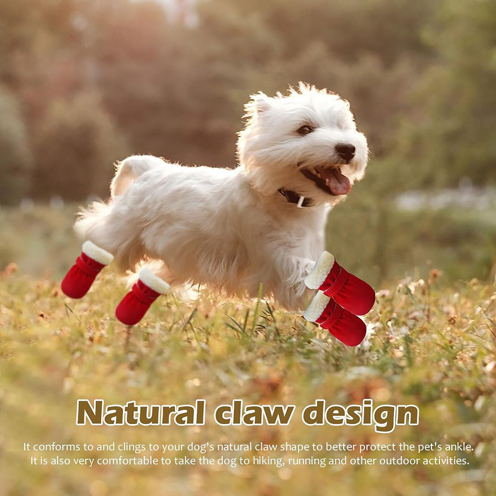 4PCS Plush Lined Dog Snow Boots-Warm, Secure & Winter-Ready Protection for Your Pet