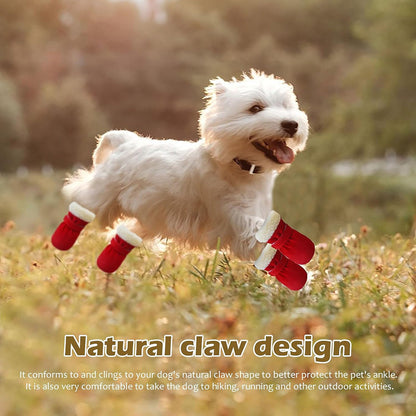 4PCS Plush Lined Dog Snow Boots-Warm, Secure & Winter-Ready Protection for Your Pet