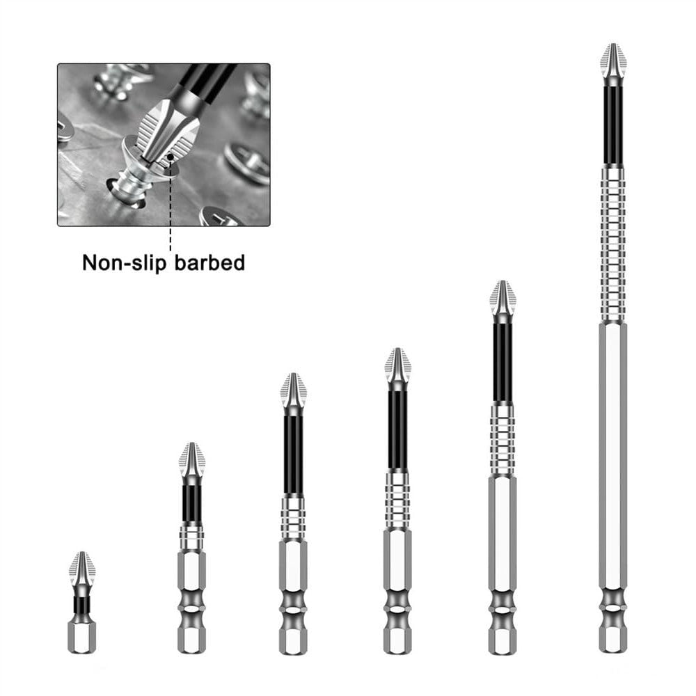 6Pcs High Magnetic Impact-Resistant Slip-Resistant Phillips Screwdriver Drill Bit Set (0.98 / 1.97 / 2.56 / 2.76 / 3.54 / 5.91 in)