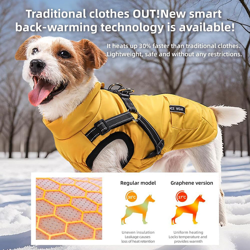 Graphene-Lined Dog Winter Vest – Waterproof, Lightweight & Adjustable Harness Design