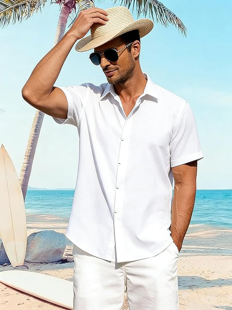 Men's Linen Short Sleeve Button Down Casual Shirt