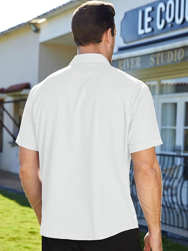 Men's Linen Short Sleeve Button Down Casual Shirt