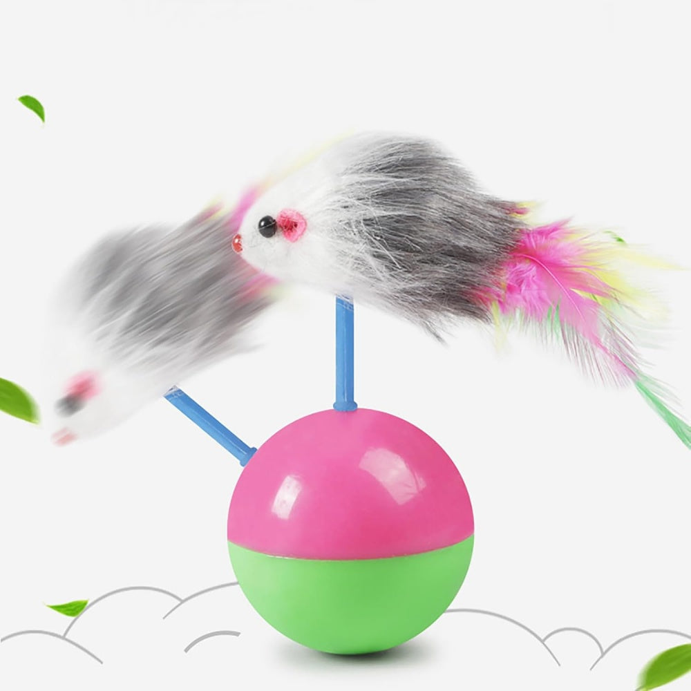 Cat Teaser Tumbler Mouse Toy - Faux Feather Mouse Ball, Random Colors for Kittens & Dogs