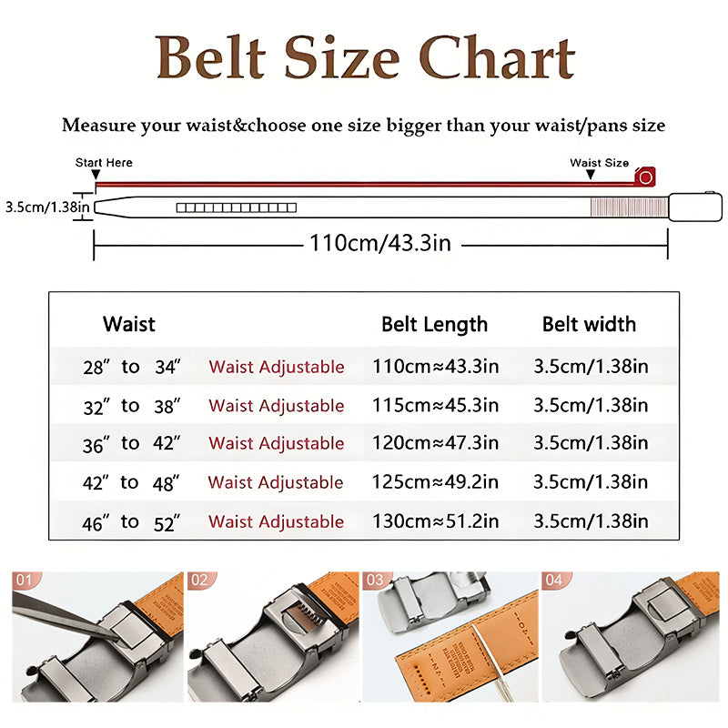 Men’s Leather Ratchet Belt with Automatic Adjustable Buckle