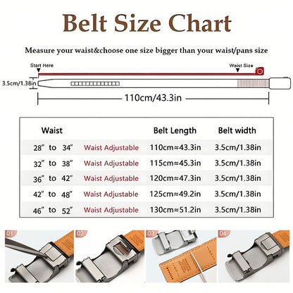 Men’s Leather Ratchet Belt with Automatic Adjustable Buckle