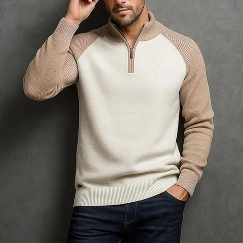 Men's Colorblock Quarter Zip Business Casual Sweater