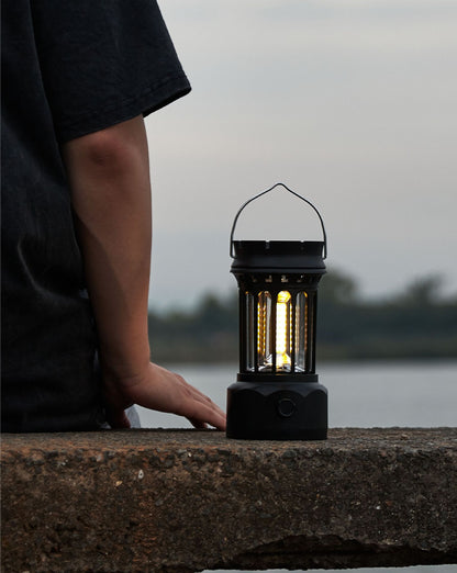 Vintage Retro LED Camping Lantern with Solar Panel & Dimmable Knob - COB Portable Tent Light