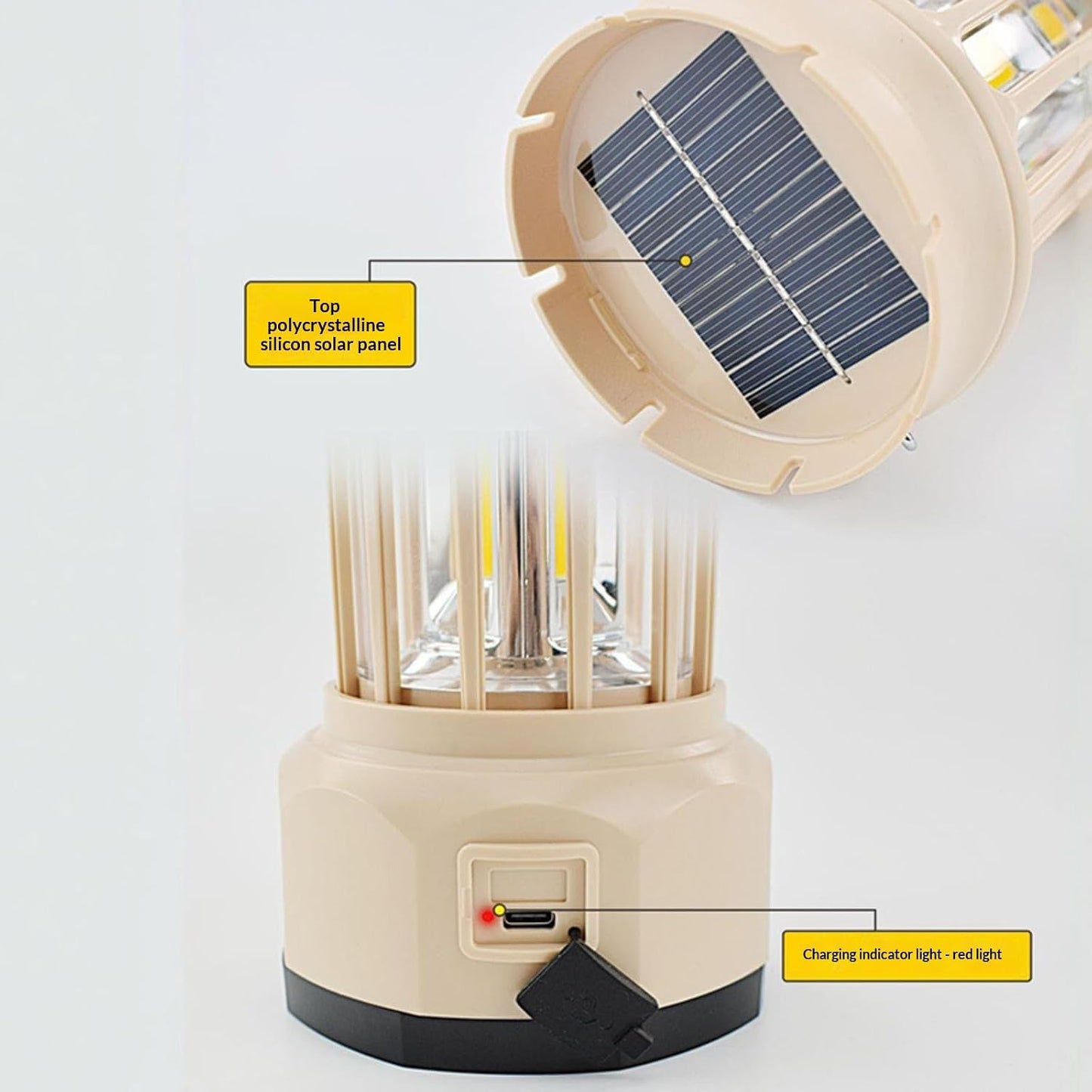Vintage Retro LED Camping Lantern with Solar Panel & Dimmable Knob - COB Portable Tent Light