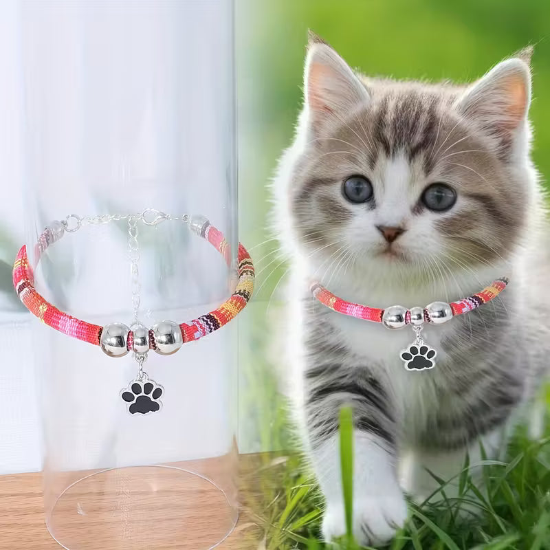 Stylish Pet Paw Collar for Cats & Dogs – Durable, Adjustable Design with Cute Black Paw Print Pendant