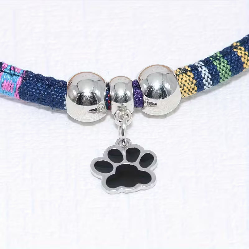 Stylish Pet Paw Collar for Cats & Dogs – Durable, Adjustable Design with Cute Black Paw Print Pendant