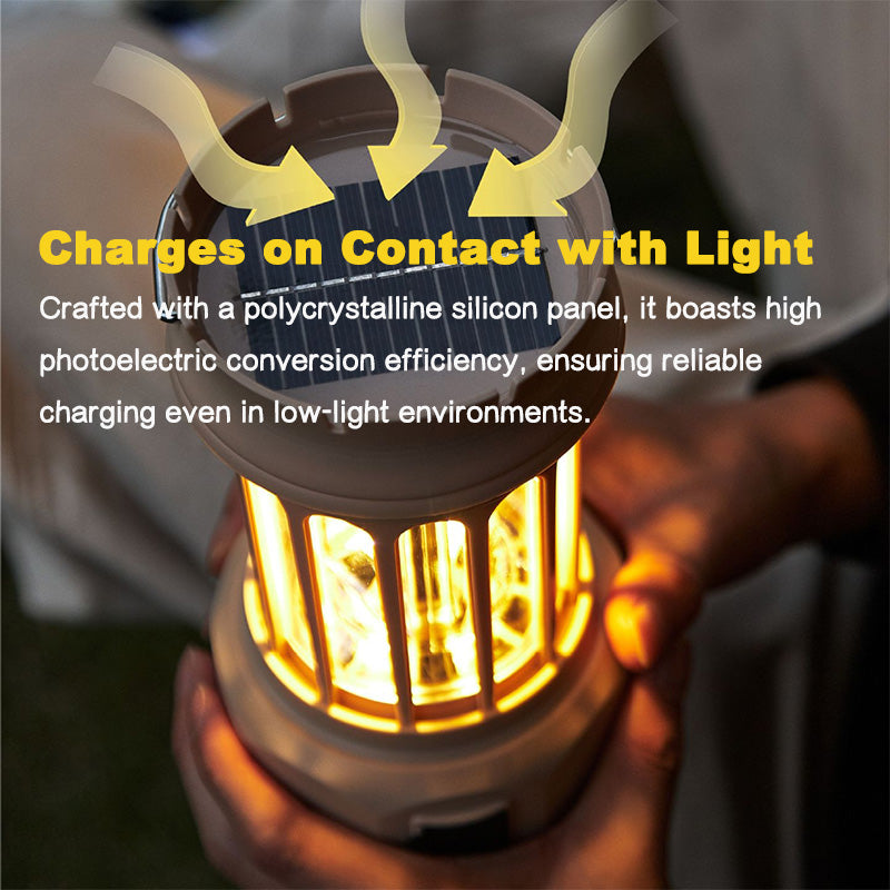 Vintage Retro LED Camping Lantern with Solar Panel & Dimmable Knob - COB Portable Tent Light