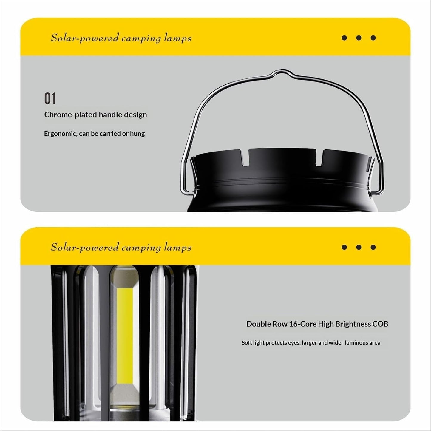 Vintage Retro LED Camping Lantern with Solar Panel & Dimmable Knob - COB Portable Tent Light