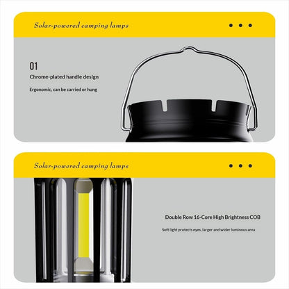 Vintage Retro LED Camping Lantern with Solar Panel & Dimmable Knob - COB Portable Tent Light