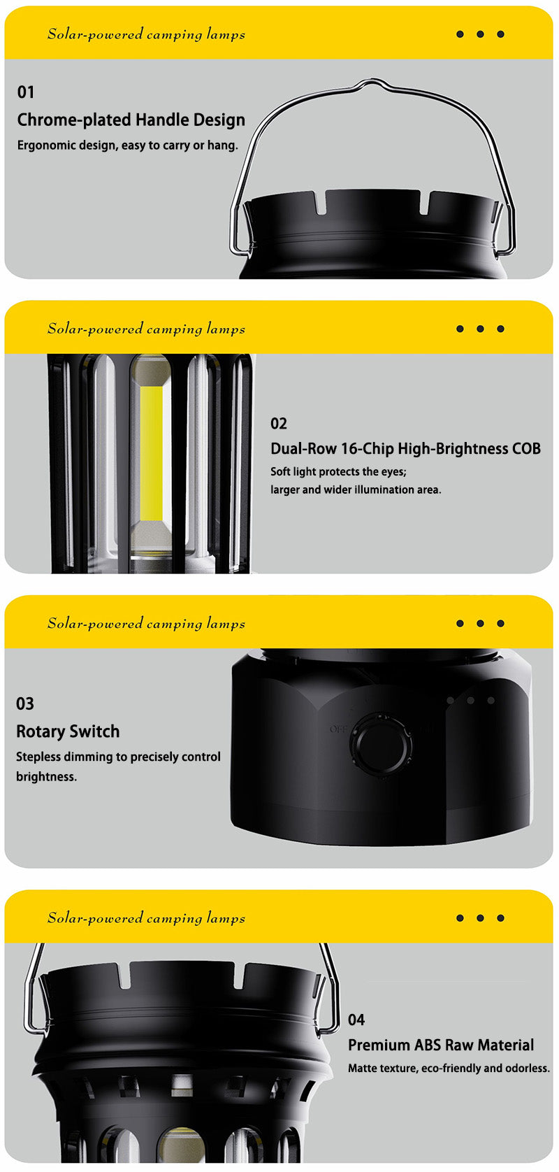 Vintage Retro LED Camping Lantern with Solar Panel & Dimmable Knob - COB Portable Tent Light