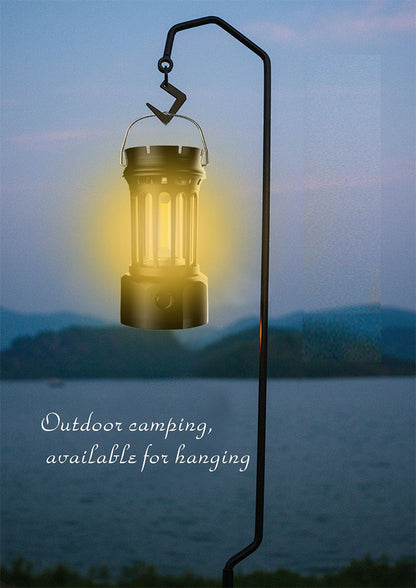 Vintage Retro LED Camping Lantern with Solar Panel & Dimmable Knob - COB Portable Tent Light