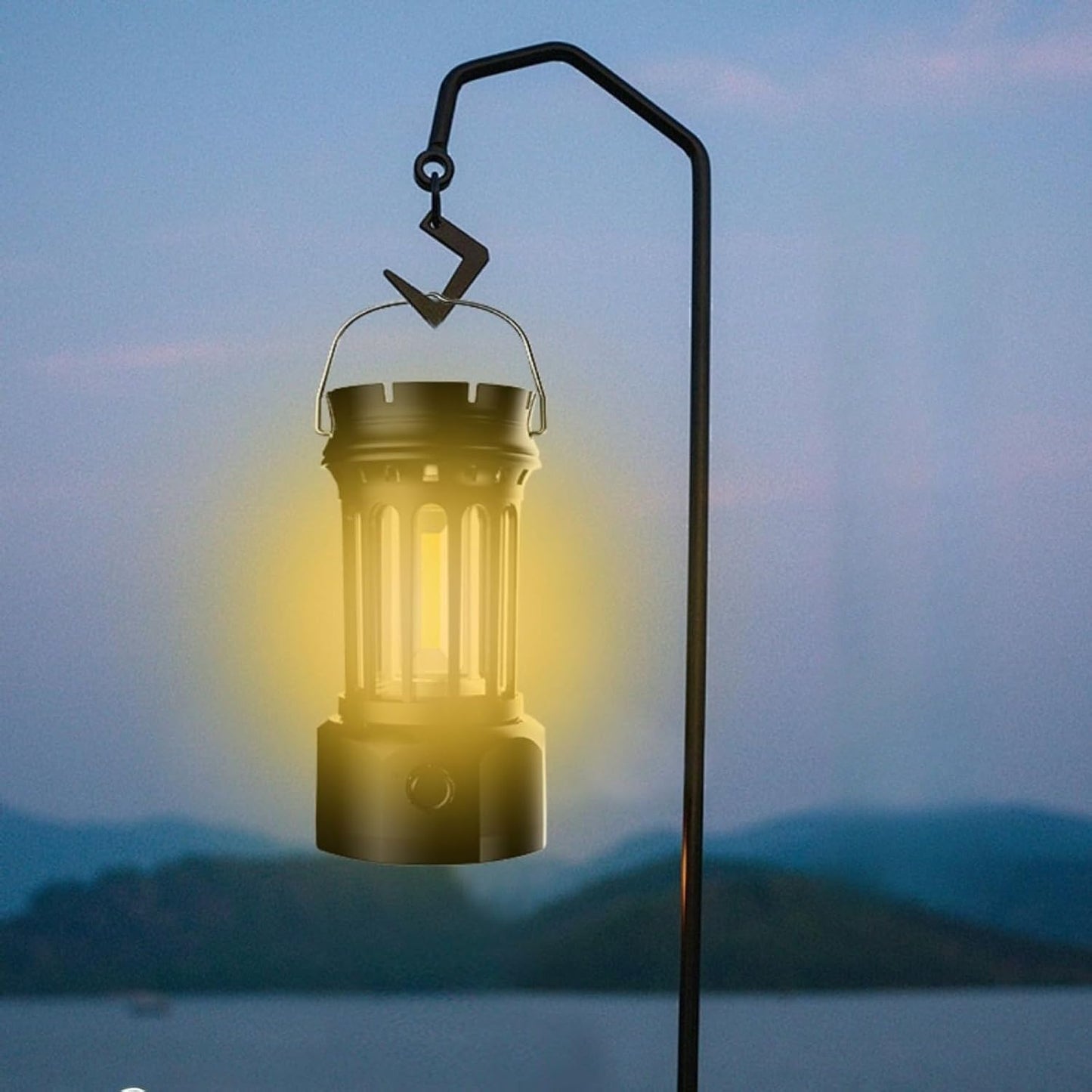 Vintage Retro LED Camping Lantern with Solar Panel & Dimmable Knob - COB Portable Tent Light