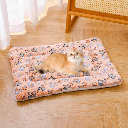 Thickened Flannel Footprint Pet Mat - Winter Warm Soft Cat Dog Bed Pad