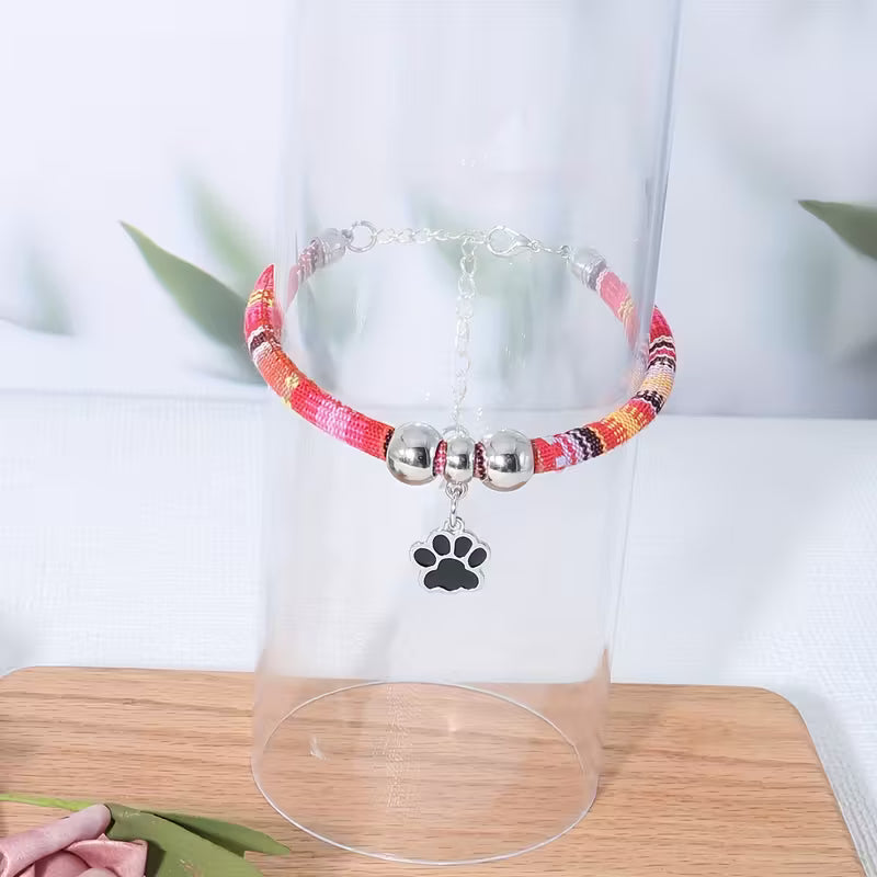 Stylish Pet Paw Collar for Cats & Dogs – Durable, Adjustable Design with Cute Black Paw Print Pendant