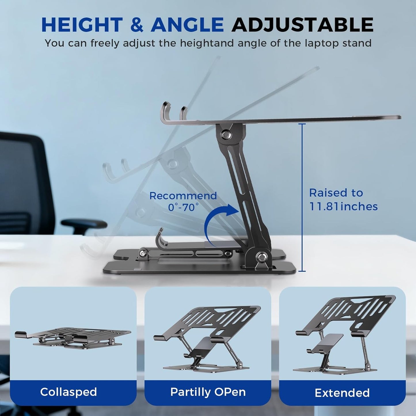 2-in-1 Adjustable Laptop Stand with Phone Holder - Ergonomic Carbon Steel Desk Riser