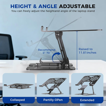 2-in-1 Adjustable Laptop Stand with Phone Holder - Ergonomic Carbon Steel Desk Riser