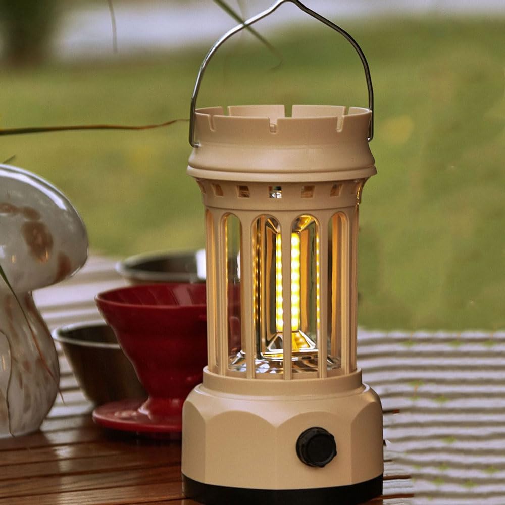 Vintage Retro LED Camping Lantern with Solar Panel & Dimmable Knob - COB Portable Tent Light