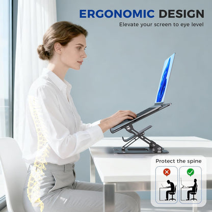 2-in-1 Adjustable Laptop Stand with Phone Holder - Ergonomic Carbon Steel Desk Riser