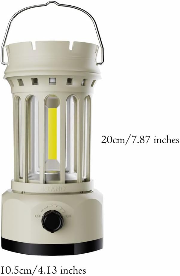 Vintage Retro LED Camping Lantern with Solar Panel & Dimmable Knob - COB Portable Tent Light