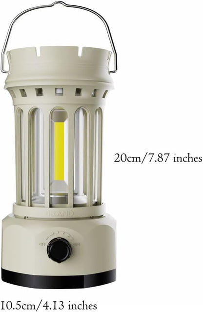 Vintage Retro LED Camping Lantern with Solar Panel & Dimmable Knob - COB Portable Tent Light