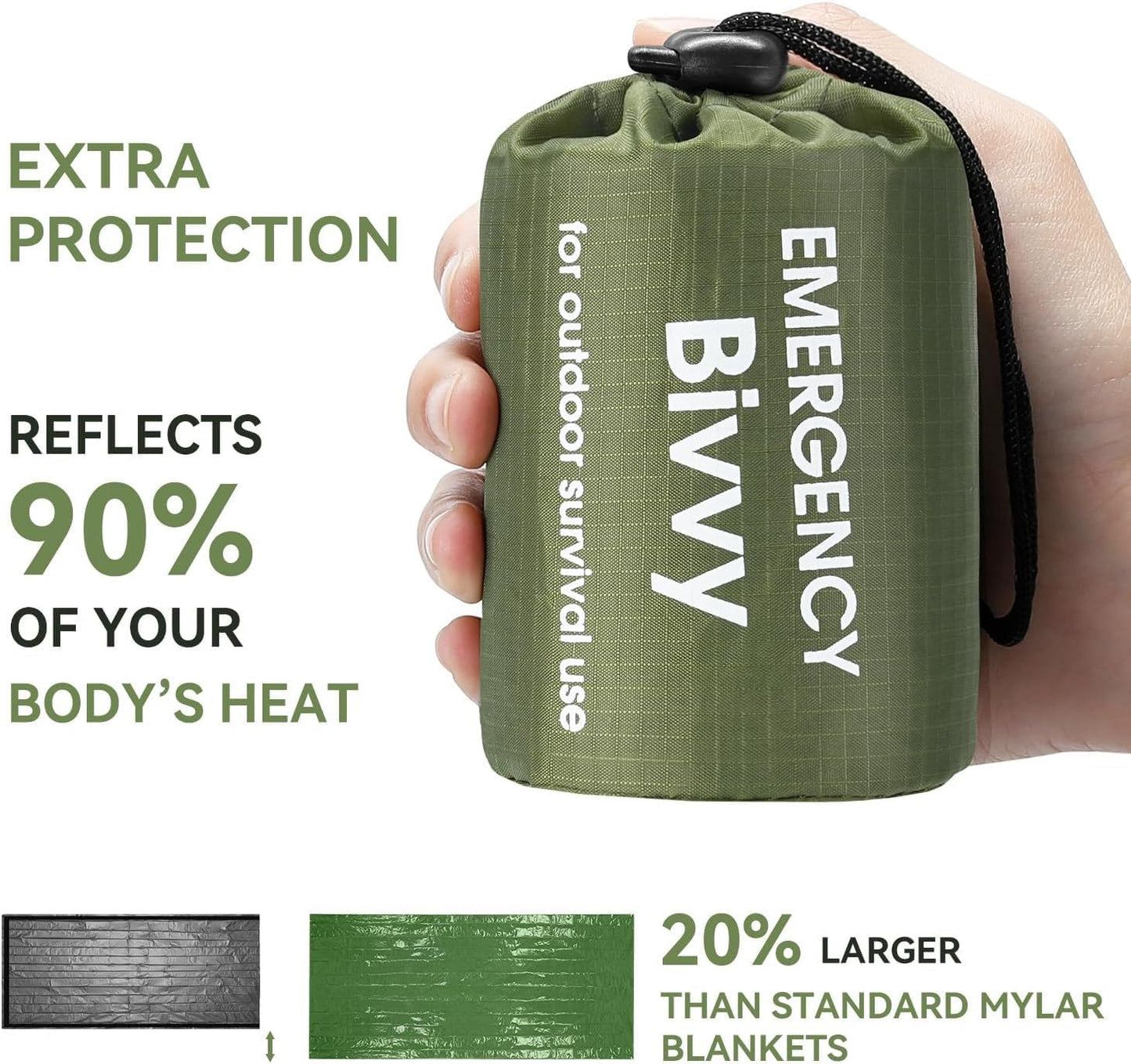 2-Pack Emergency Bivvy Sack - Waterproof Thermal Mylar Survival Sleeping Bag for Camping, Hiking & Car Emergency Kits