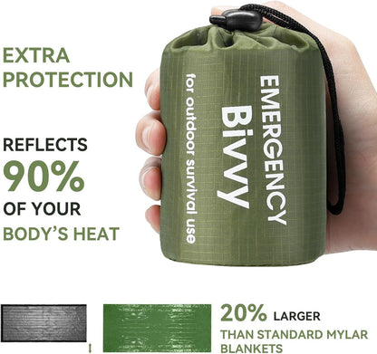 2-Pack Emergency Bivvy Sack - Waterproof Thermal Mylar Survival Sleeping Bag for Camping, Hiking & Car Emergency Kits